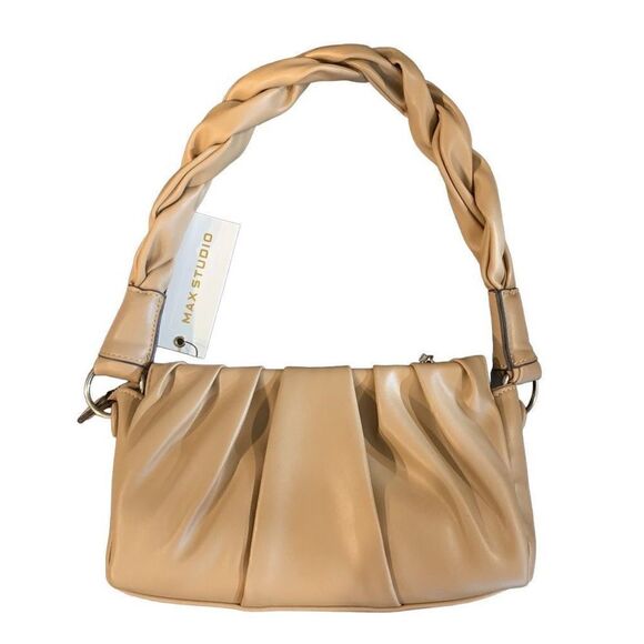 Max studio Tan Soft Puffy Pleated Style Vegan Leather Shoulder Bag New - Picture 4 of 8
